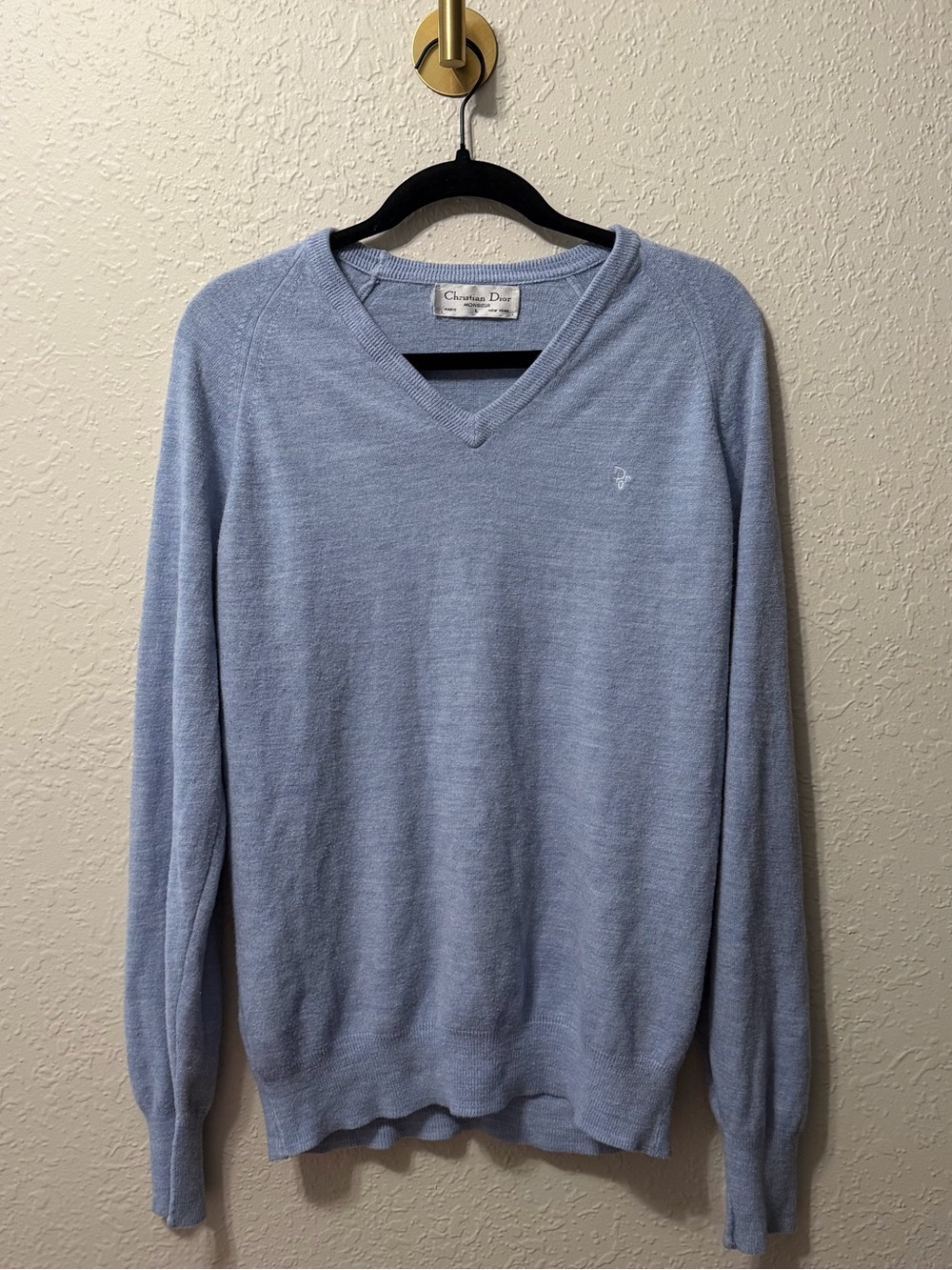 Christian Dior 90's Light Blue V-Neck Sweater